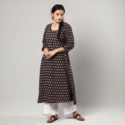 Black & White - Block Print Cotton A-Line Bagh Kurta