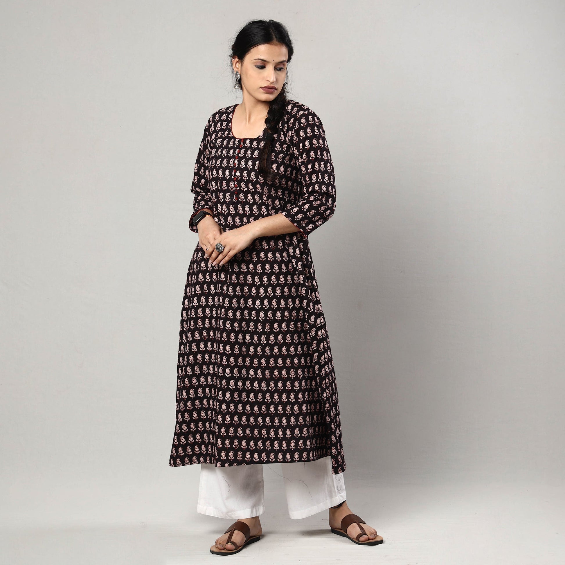 Black & White - Block Print Cotton A-Line Bagh Kurta