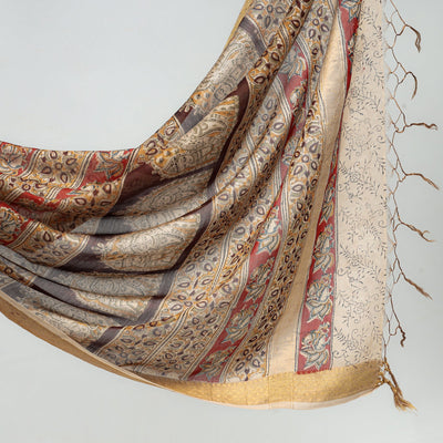 Brown - Original Pedana Kalamkari Block Print Silk Saree
