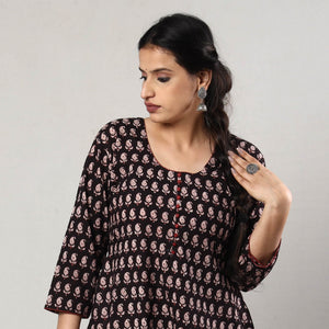 Black & White - Block Print Cotton A-Line Bagh Kurta