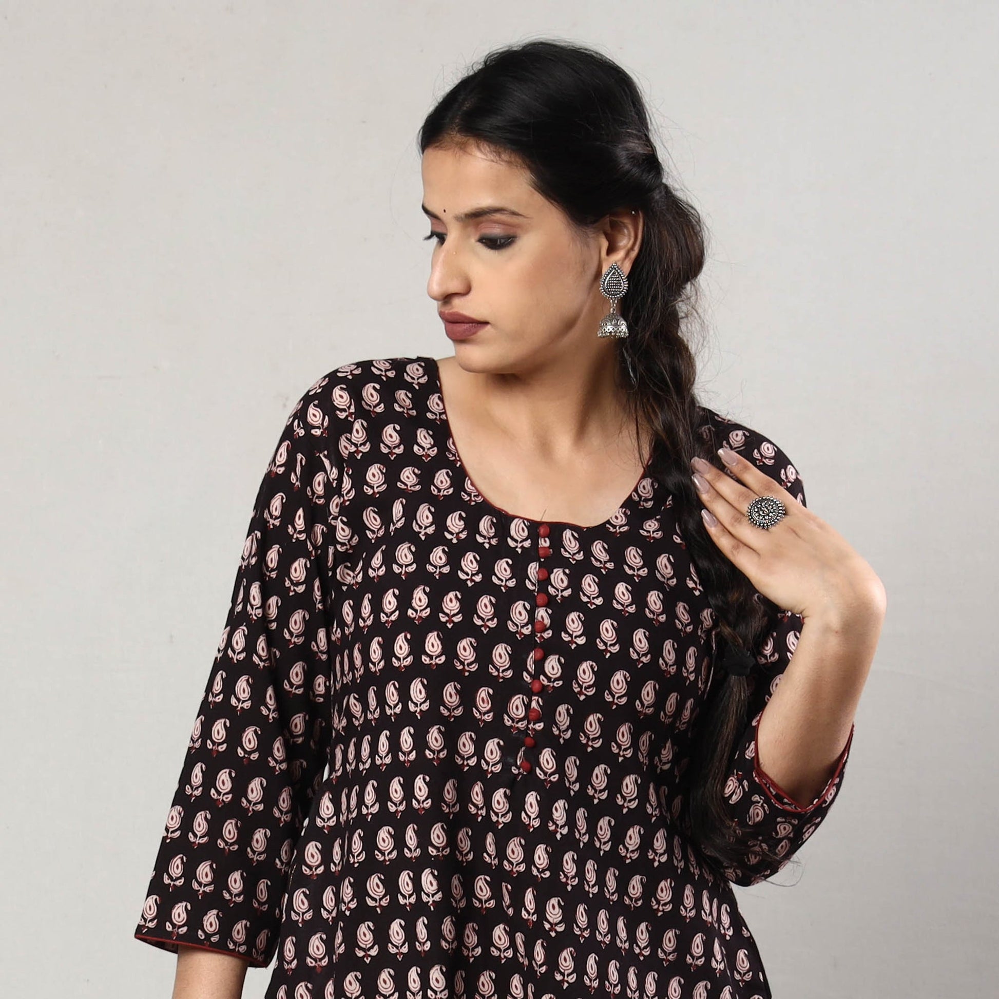 Black & White - Block Print Cotton A-Line Bagh Kurta