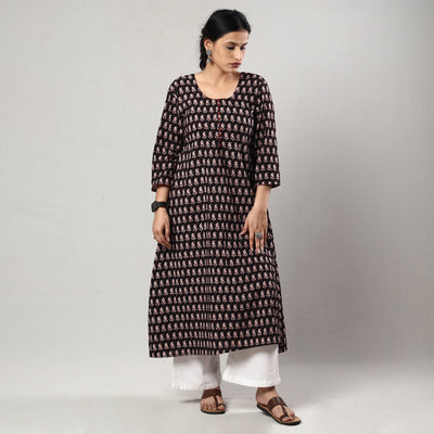 Black & White - Block Print Cotton A-Line Bagh Kurta