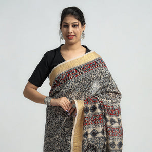 Black - Original Pedana Kalamkari Block Print Silk Saree