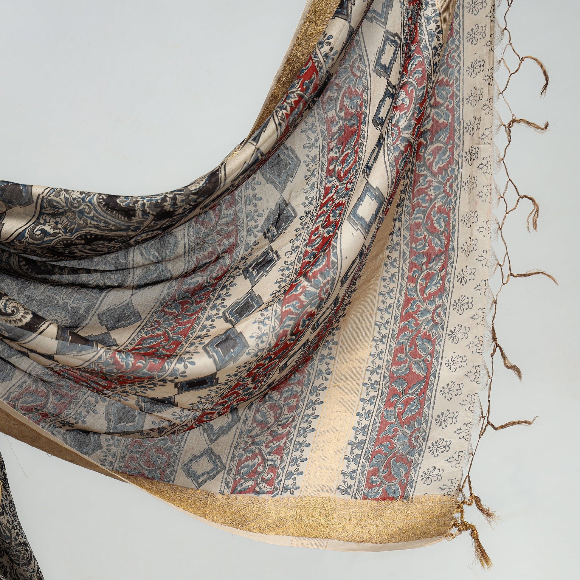 Black - Original Pedana Kalamkari Block Print Silk Saree