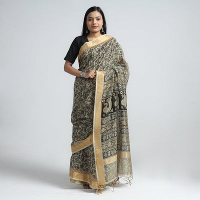 Beige - Original Pedana Kalamkari Block Print Silk Saree