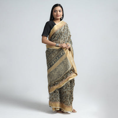 Beige - Original Pedana Kalamkari Block Print Silk Saree