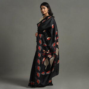 Black - Bengal Kantha Embroidery Handloom Banarasi Silk Saree