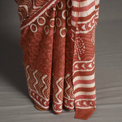 Brown - Bagru Dabu Block Printed Mul Cotton Saree