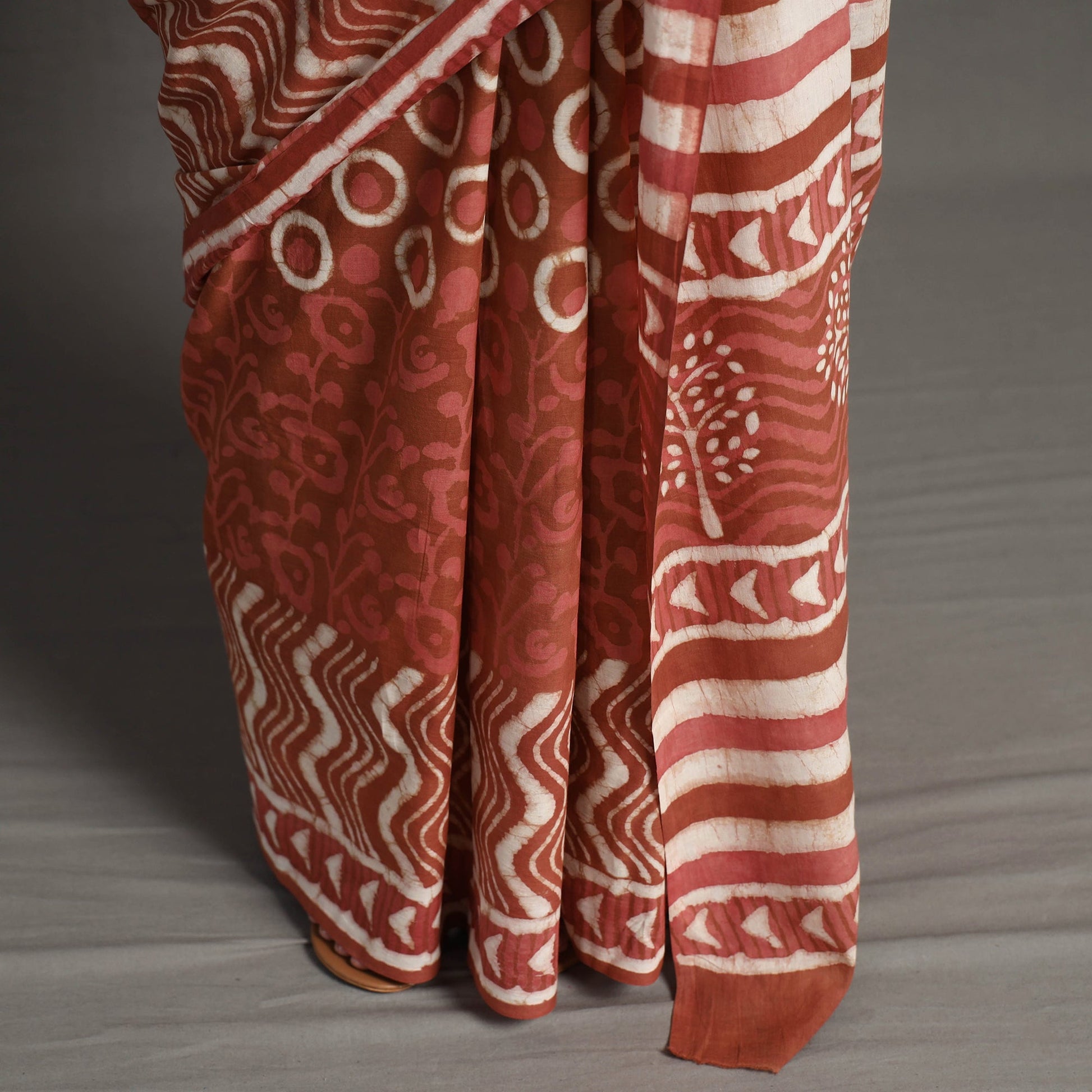 Brown - Bagru Dabu Block Printed Mul Cotton Saree