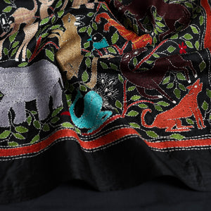 Black - Handloom Silk Bengal Kantha Work Stole 30