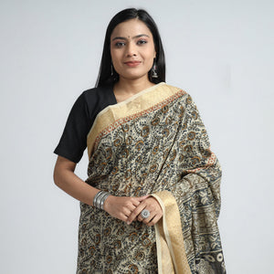 Beige - Original Pedana Kalamkari Block Print Silk Saree