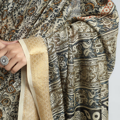 Beige - Original Pedana Kalamkari Block Print Silk Saree