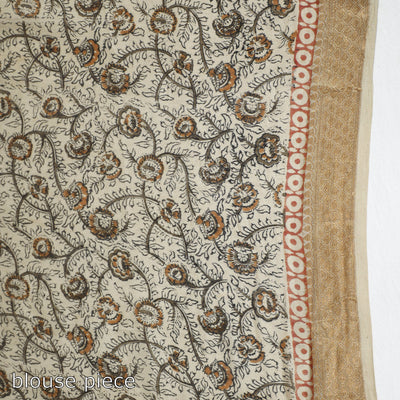 Beige - Original Pedana Kalamkari Block Print Silk Saree