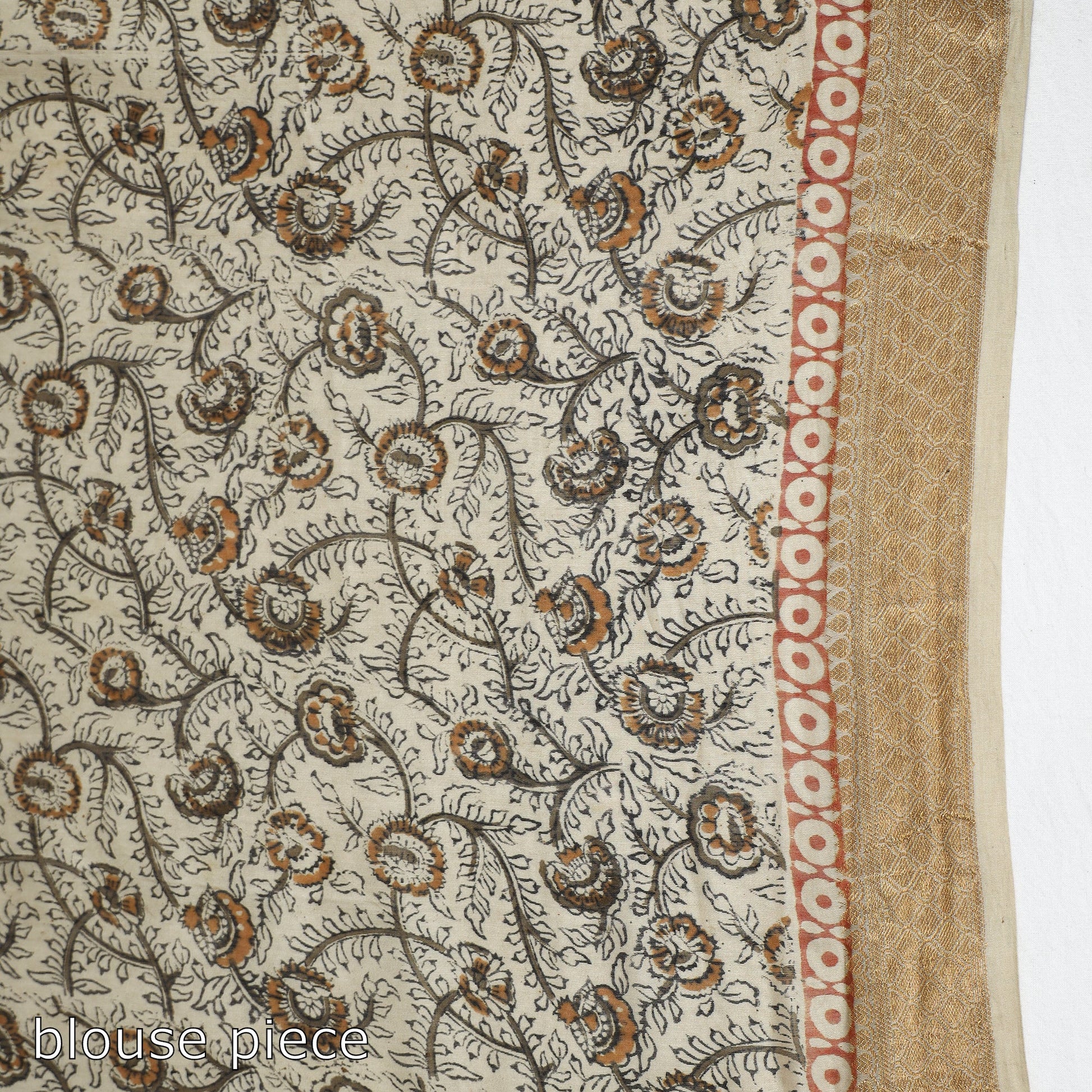 Beige - Original Pedana Kalamkari Block Print Silk Saree