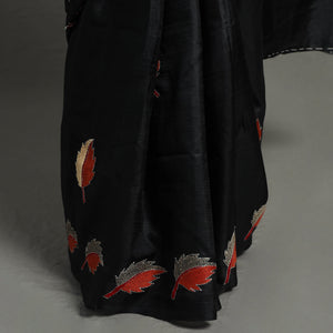 Black - Bengal Kantha Embroidery Handloom Banarasi Silk Saree