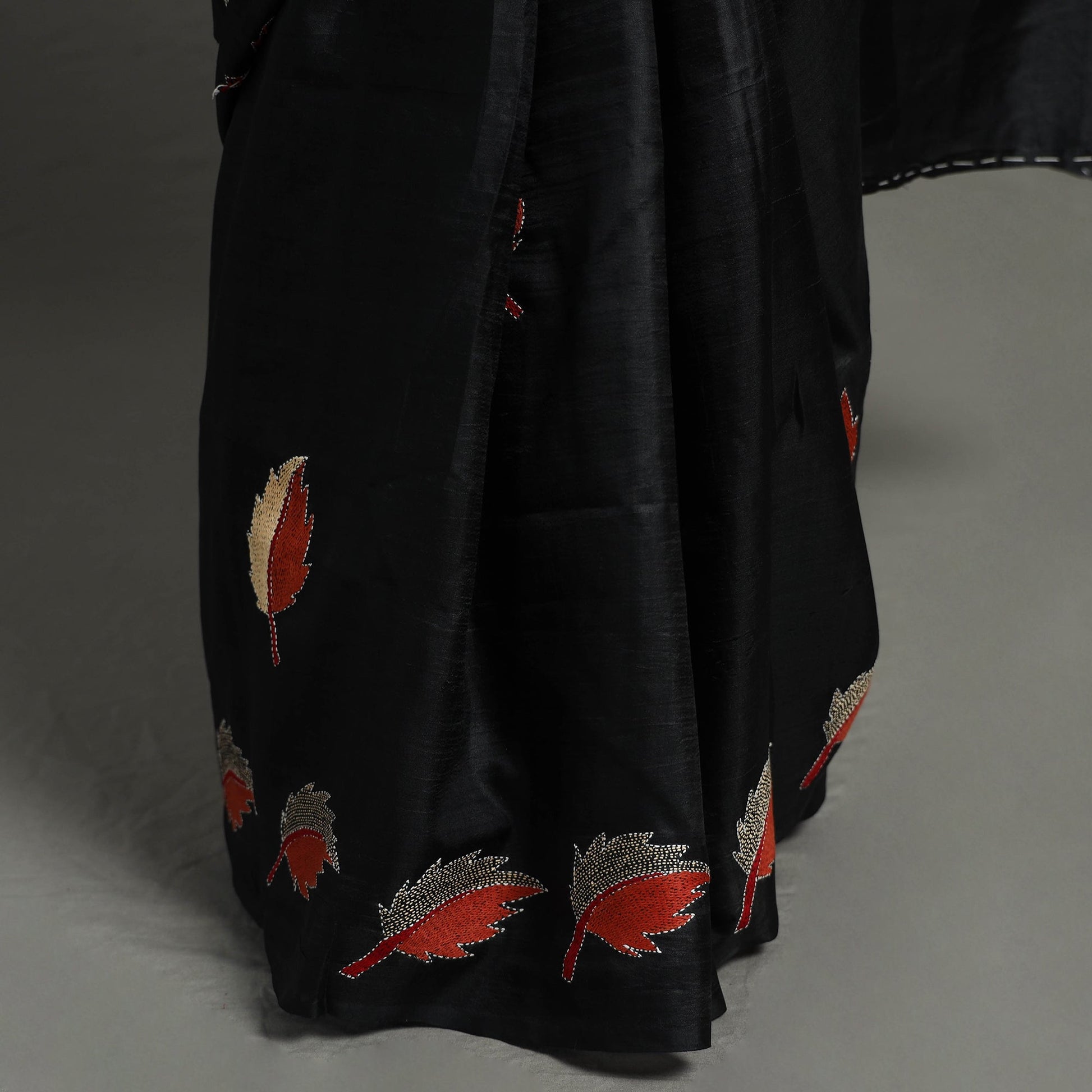 Black - Bengal Kantha Embroidery Handloom Banarasi Silk Saree