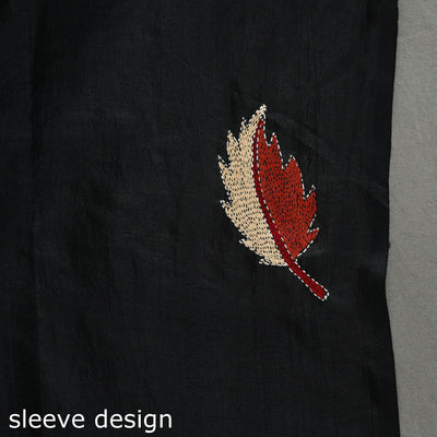 Black - Bengal Kantha Embroidery Handloom Banarasi Silk Saree