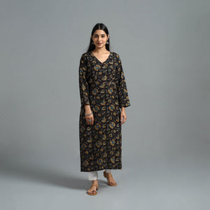 Black - Block Printed Cotton Straight Bagru Kurta 01