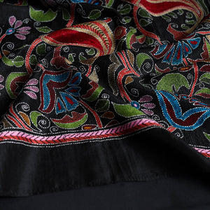Black - Handloom Silk Bengal Kantha Work Stole 32
