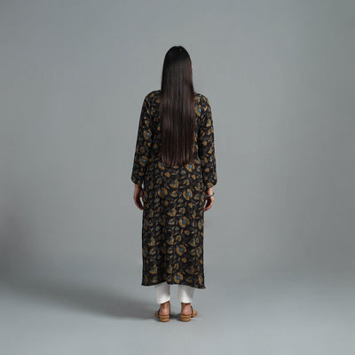 Black - Block Printed Cotton Straight Bagru Kurta 01