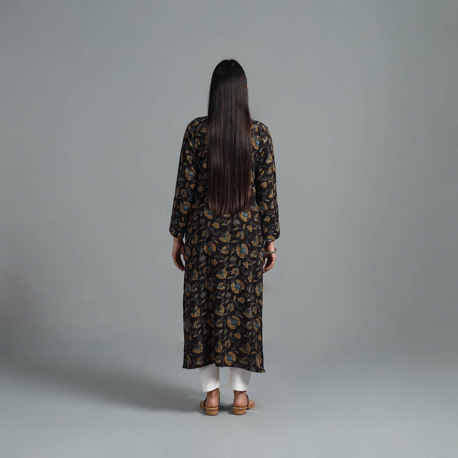 Black - Block Printed Cotton Straight Bagru Kurta 01