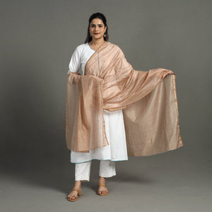 Brown - Handloom Silk Cotton Zari Buti Chanderi Dupatta 05