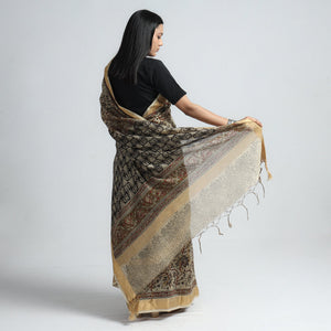 Beige - Original Pedana Kalamkari Block Print Silk Saree