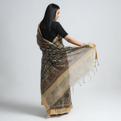 Beige - Original Pedana Kalamkari Block Print Silk Saree