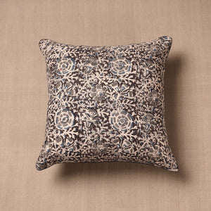 Brown - Block Print Cotton Kalamkari Cushion Cover (16 x 16 in)