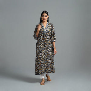 Black - Block Printed Cotton Straight Bagru Kurta 10