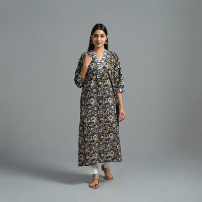 Black - Block Printed Cotton Straight Bagru Kurta 10