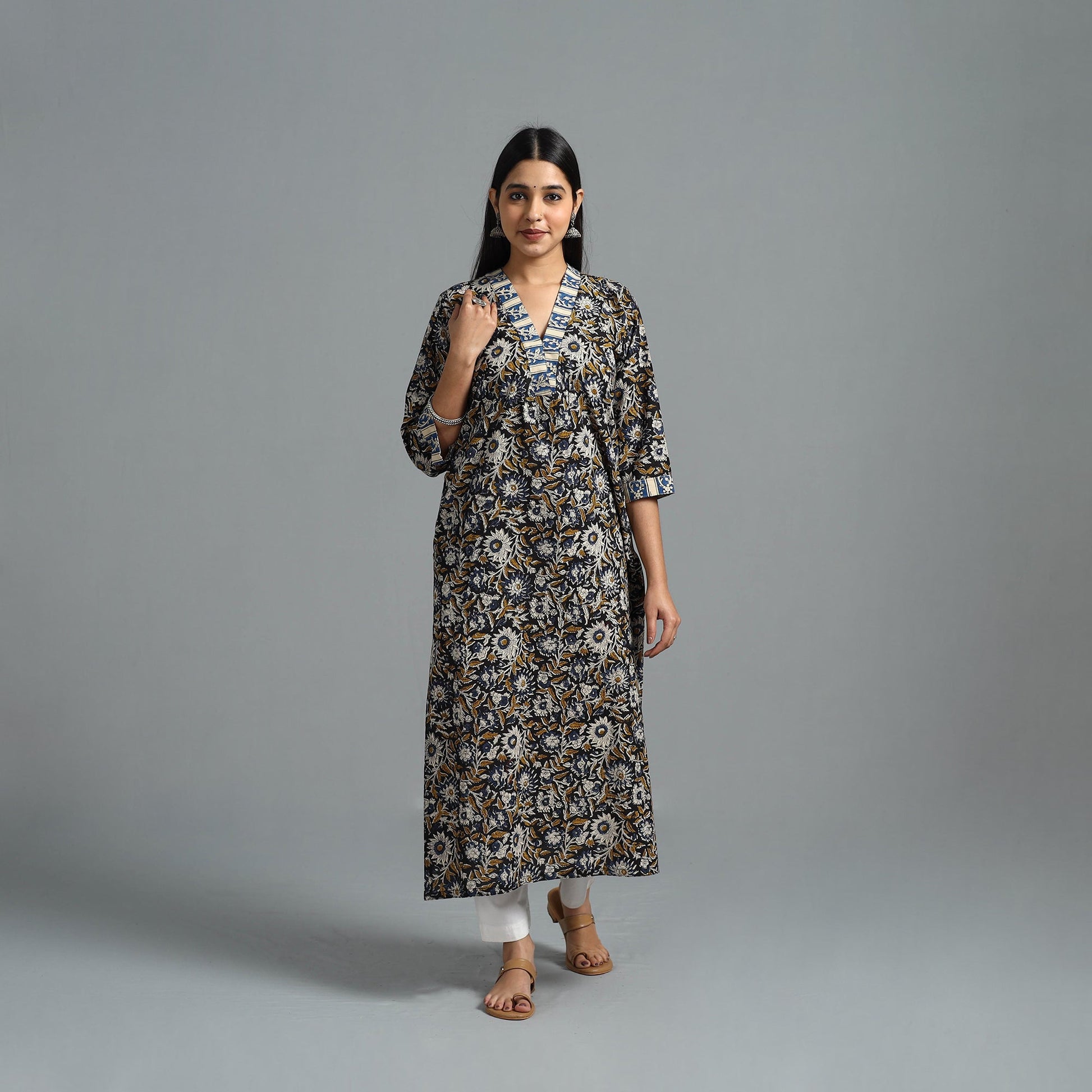 Black - Block Printed Cotton Straight Bagru Kurta 10
