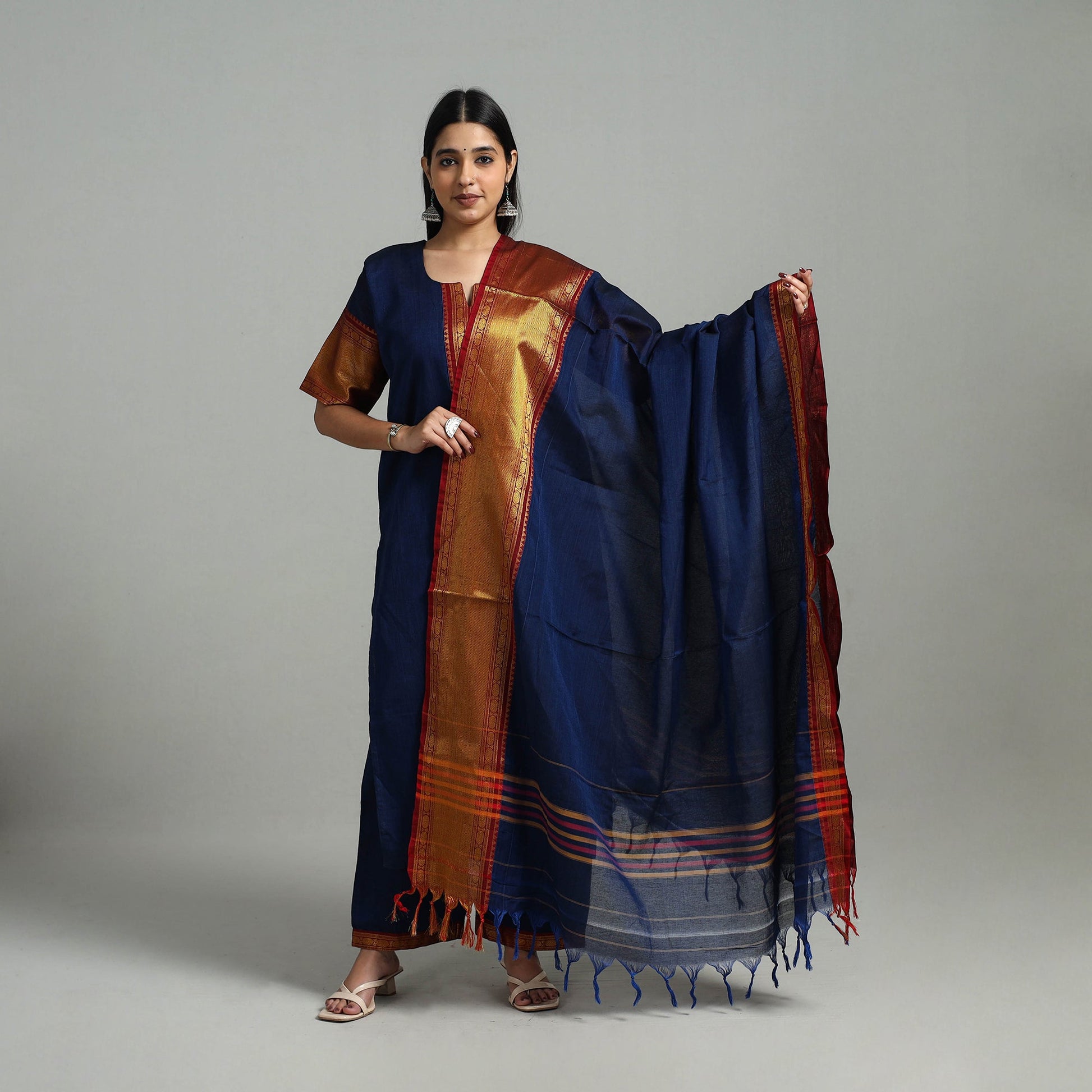 Blue - Cotton Dharwad Kurta Set with Palazzo & Dupatta 20
