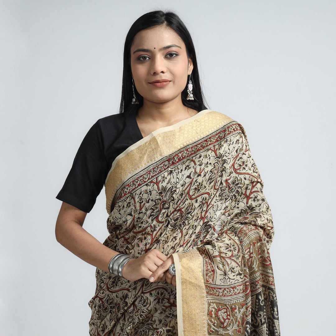 Beige - Block Print Pedana Kalamkari Wool Stole 23