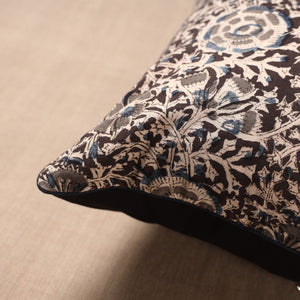 Brown - Block Print Cotton Kalamkari Cushion Cover (16 x 16 in)