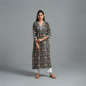 Black - Block Printed Cotton Straight Bagru Kurta 10