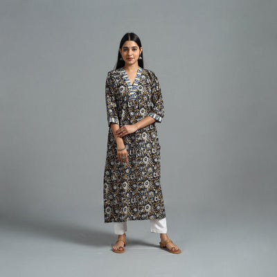 Black - Block Printed Cotton Straight Bagru Kurta 10