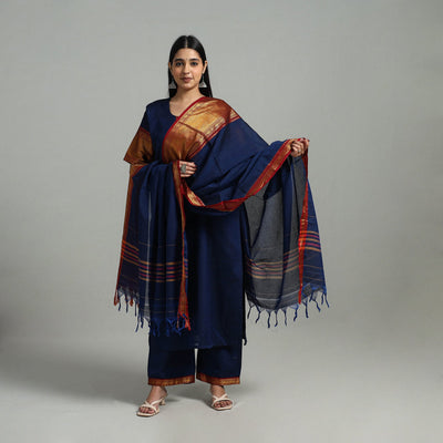Blue - Cotton Dharwad Kurta Set with Palazzo & Dupatta 20