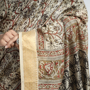 Beige - Original Pedana Kalamkari Block Print Silk Saree