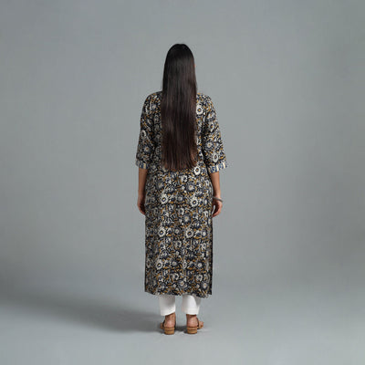 Black - Block Printed Cotton Straight Bagru Kurta 10
