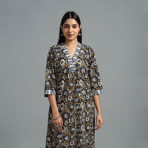 Black - Block Printed Cotton Straight Bagru Kurta 10