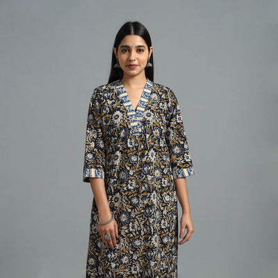 Black - Block Printed Cotton Straight Bagru Kurta 10
