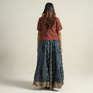 Blue - Ajrakh Block Printed 24 Kali Patchwork Cotton Long Skirt 31