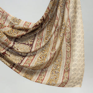 Beige - Pedana Block Print Cotton Kalamkari Saree