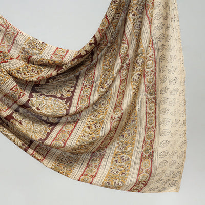 Beige - Pedana Block Print Cotton Kalamkari Saree