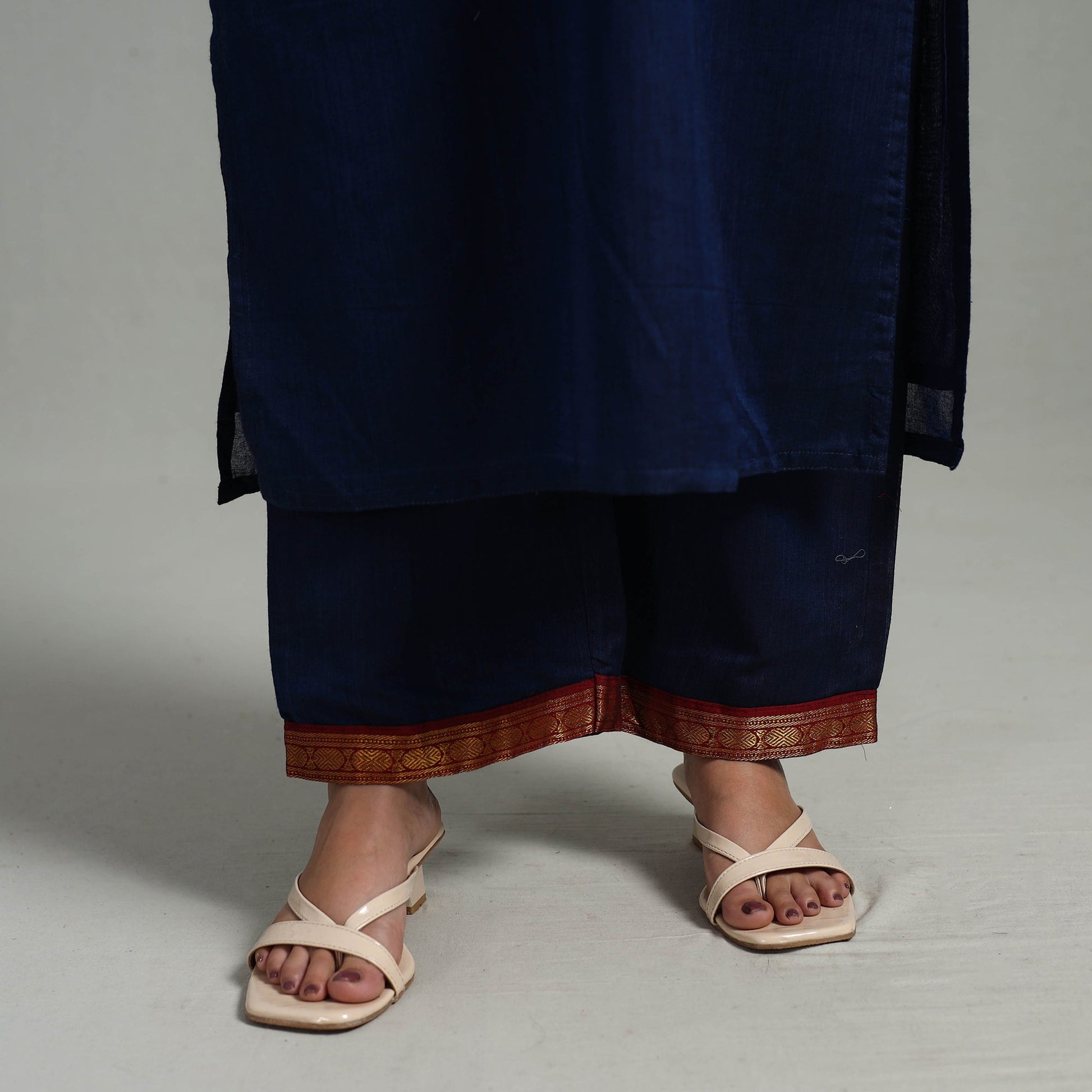 Blue - Cotton Dharwad Kurta Set with Palazzo & Dupatta 20