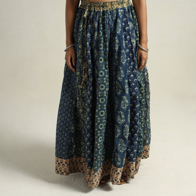 Blue - Ajrakh Block Printed 24 Kali Patchwork Cotton Long Skirt 31