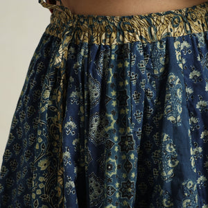 Blue - Ajrakh Block Printed 24 Kali Patchwork Cotton Long Skirt 31