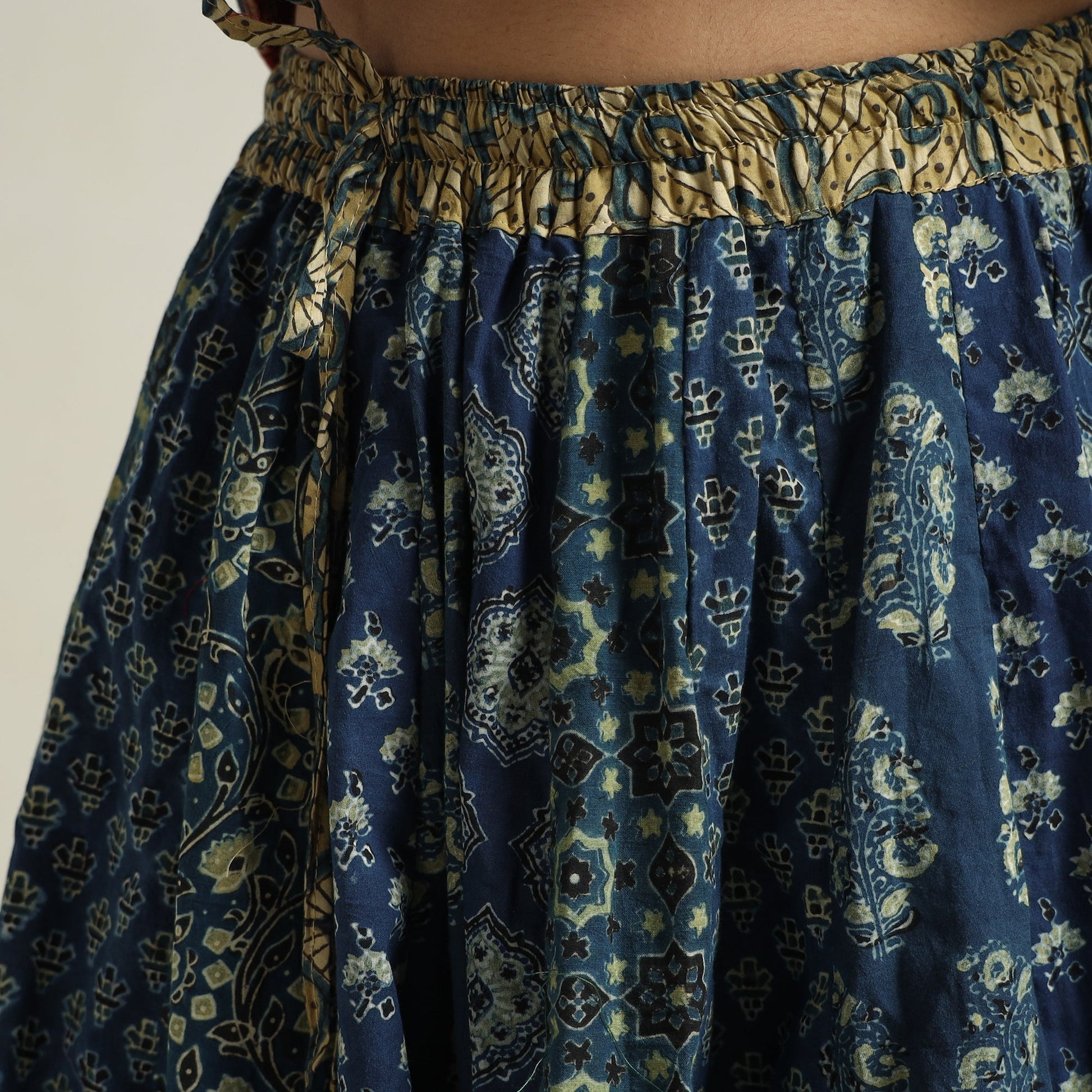 Blue - Ajrakh Block Printed 24 Kali Patchwork Cotton Long Skirt 31