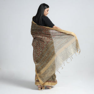 Beige - Original Pedana Kalamkari Block Print Silk Saree